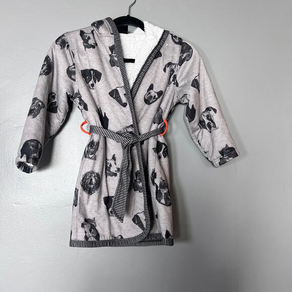 ✨Woodrow & Friends Dog Robe Kids 5/6 Small Sherpa Fleece Hooded Bathrobe Gray - Picture 1 of 6